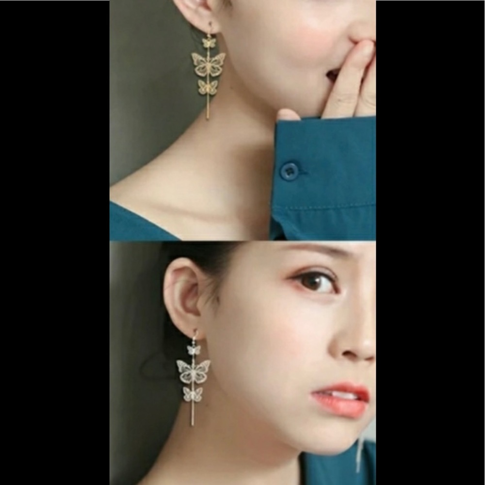 *(2 for $12)* (NWT) Vintage Inspired Gold Butterfly Dangle Earrings